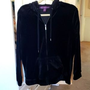 Gloria Vanderbilt Black Zip Up Velour Hoodie